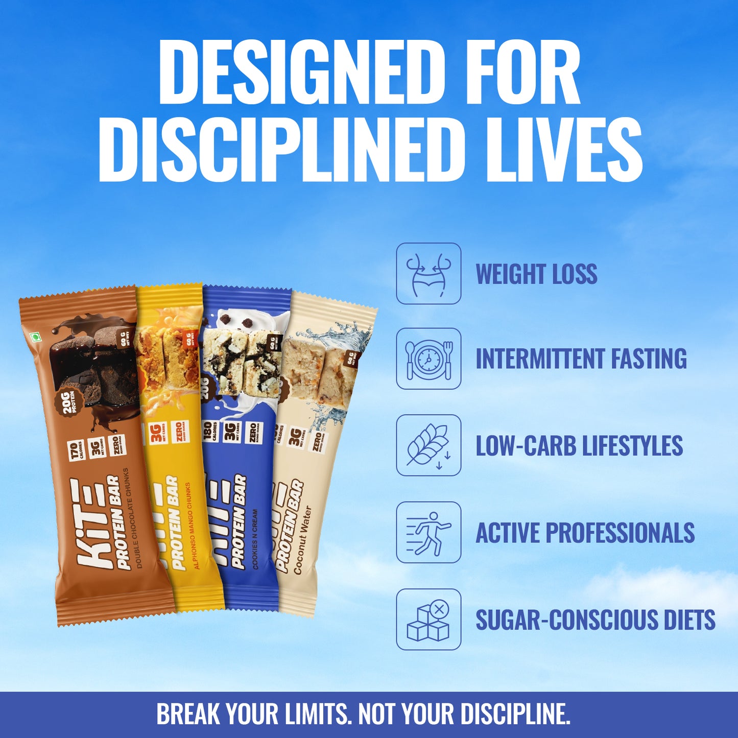 KiTE Protein Bar – 20g Protein | 170 Calories | Low Net Carbs | No Added Sugar (Pack of 4)